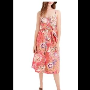 J.Crew pink cotton classic button front poplin paisley tie waist sun dress 0